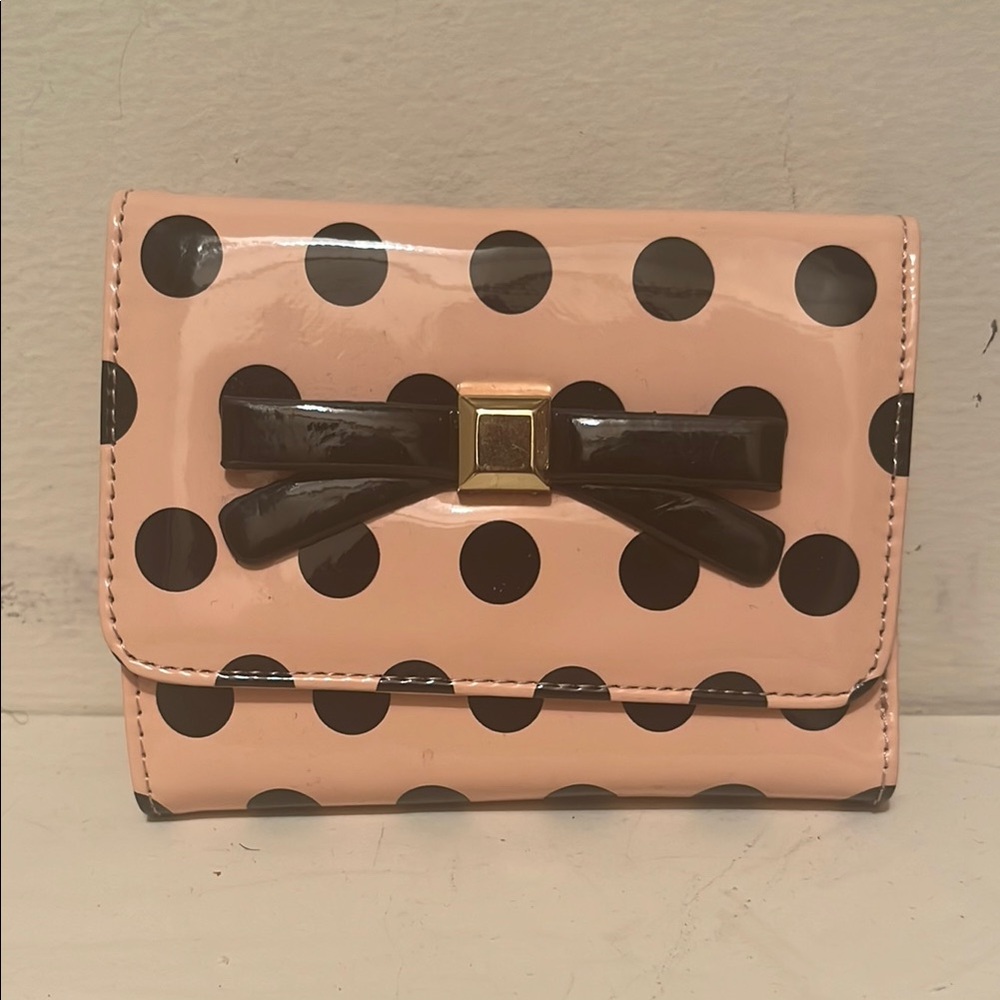Pink and Black Polka Dot Bow Accent Wallet